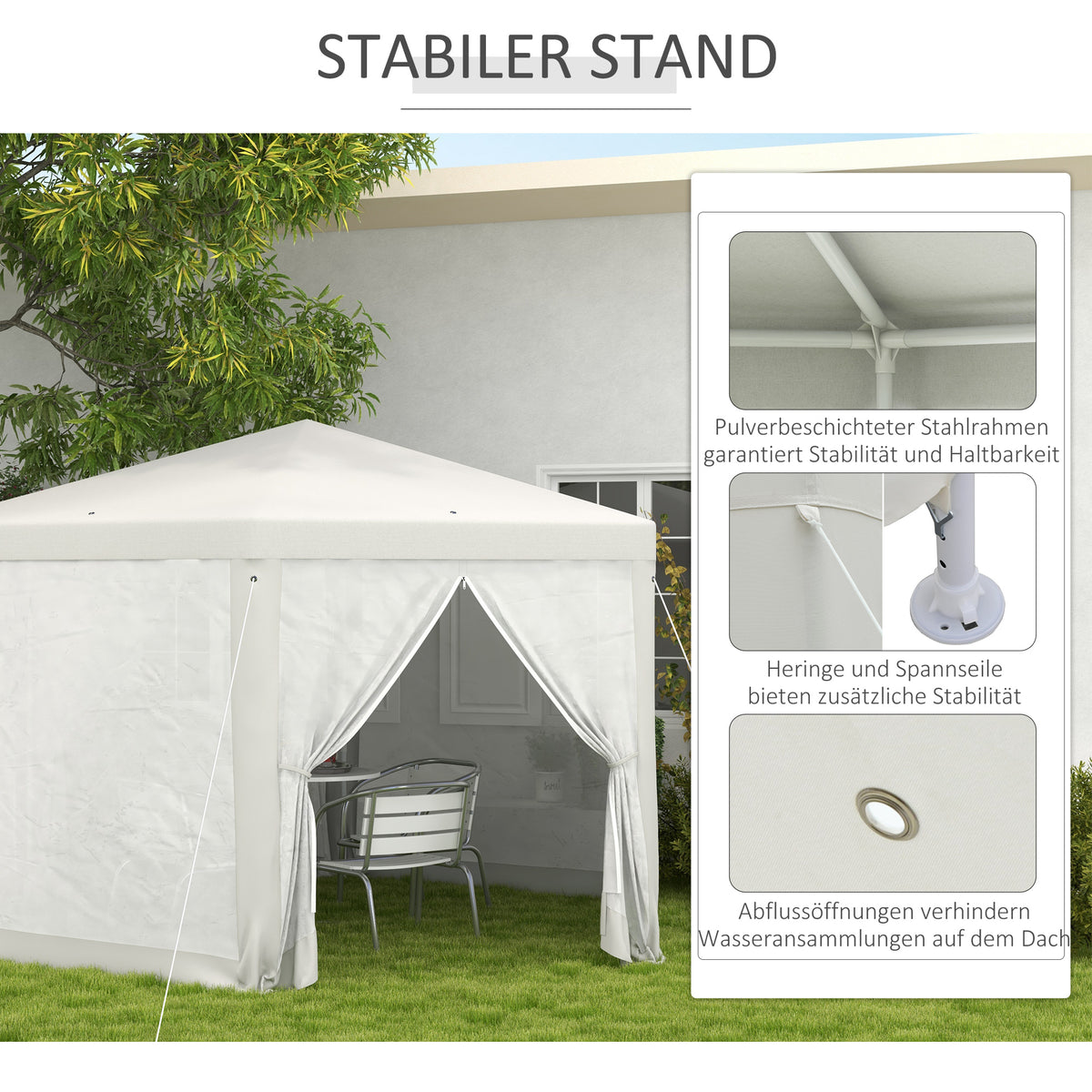 Outsunny Gartenpavillon, 6-eckig, Netzvorhänge, Metallgestell, 3,94x3,412x2,5m, Creme