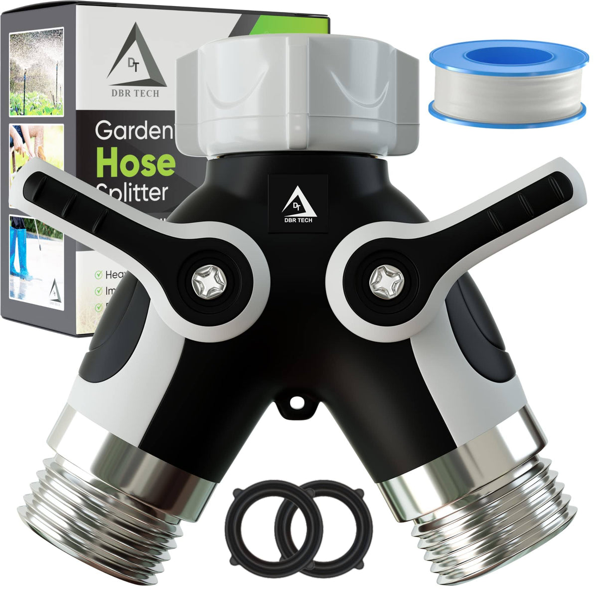 Hose Splitter 2 Way, Heavy Duty Metal Connector, Two Way Garden Hose Splitter, High Flow Spigot Faucet Bib Adapter, Solid Double Y Shut Off Valve