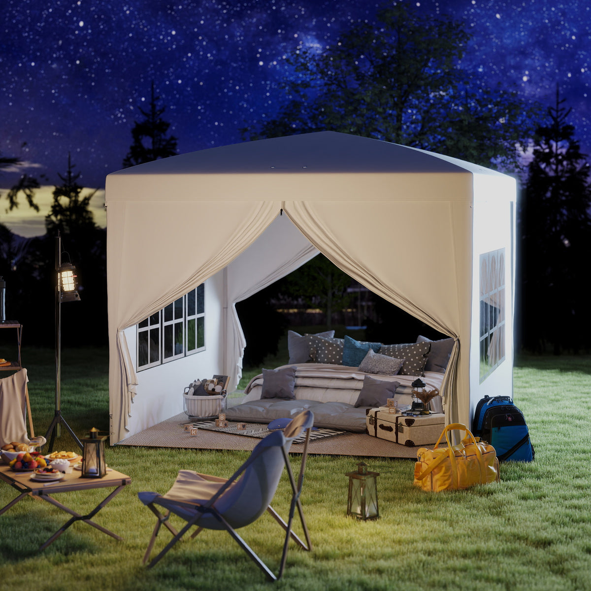 Outsunny 3 x 3 m Pavillon mit 4 Seitenwänden, Fenster, Festzelt mit UV-Schutz, Gartenzelt inkl. Tragetasche, Stahl, Weiß