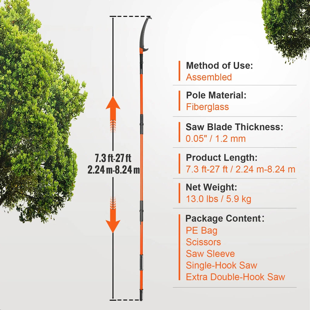 VEVOR Manual Pole Saw. 7.3-27 ft Extendable Tree Pruner