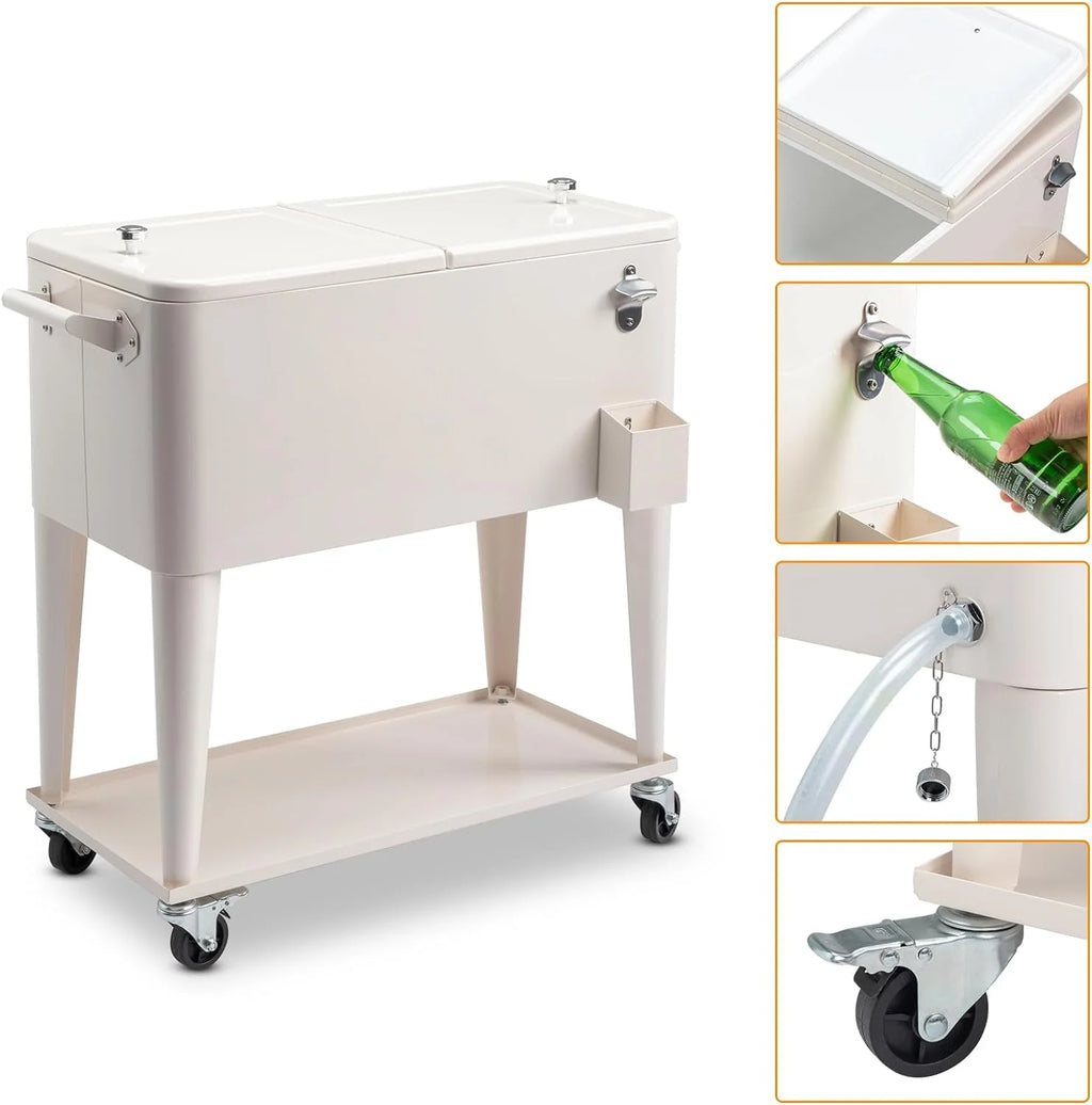 HEYWU 80 Quart Ice Chest Water Cooler with Bottle Opener, Milk White