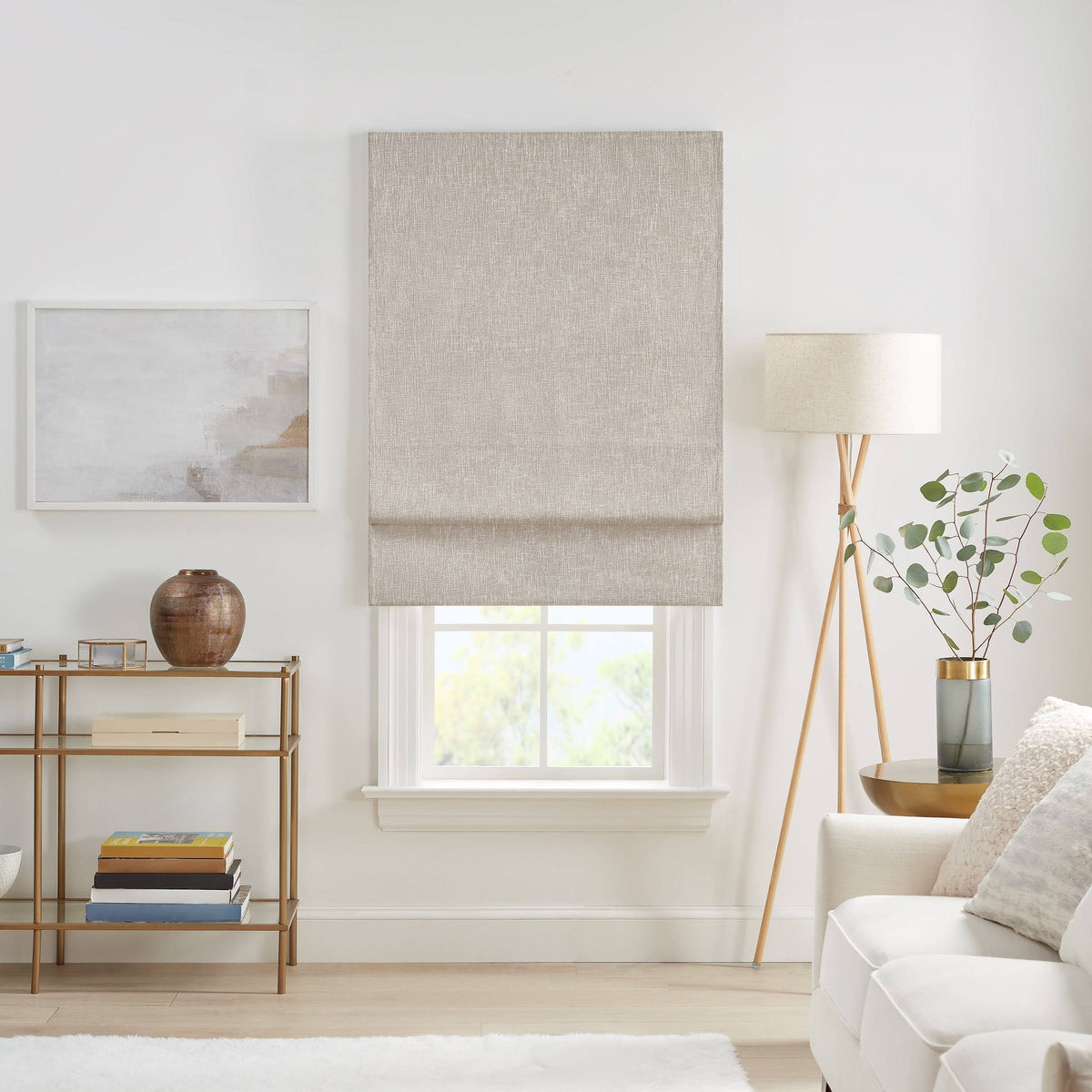 Eclipse Drew Blackout Textured Solid Cordless Roman Shade, 64" x 35" - Linen