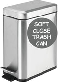 Soft Close Lid, Brushed Stainless Steel, Small Rectangular Trash Can 5L with Anti - Bag Slip Liner and Lid, Use As Mini Garbage Basket, Slim Dust Bin