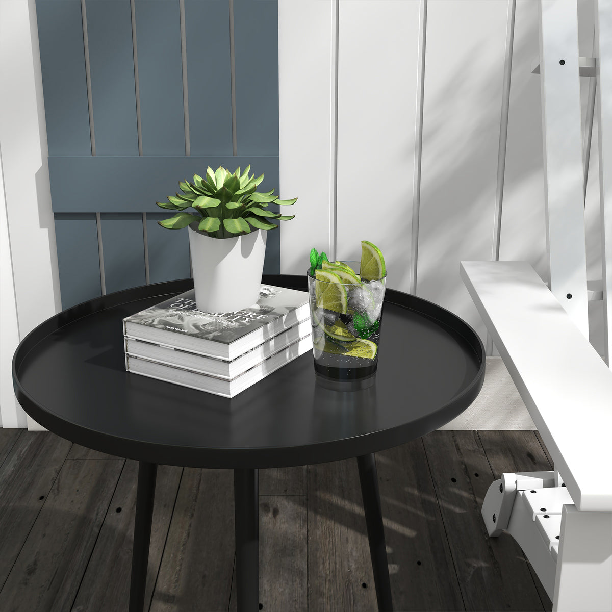 Outsunny Outdoor Beistelltisch, Gartentisch, runder Terrassentisch, Stahl, Ф40 x 50Hcm, Schwarz