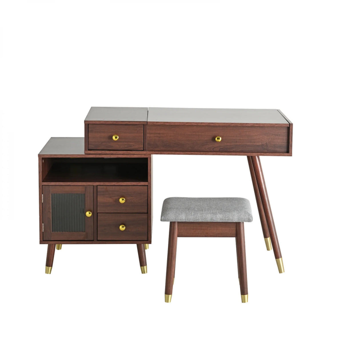 3 - in - 1 Vanity Desk with Lighted Flip - Top Mirror & Adjustable Cabinet, Makeup Dressing Table with Stool, Dresser with Drawers for Bedroom, White