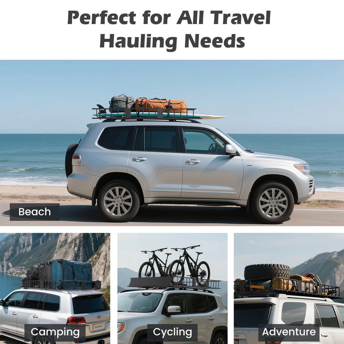Naipo Roof Rack Cargo Basket, 500 lb, 64"x39"x6"extendable Roof Luggage Holder Rack with 4 U - Bolts for SUV/RV, Camping
