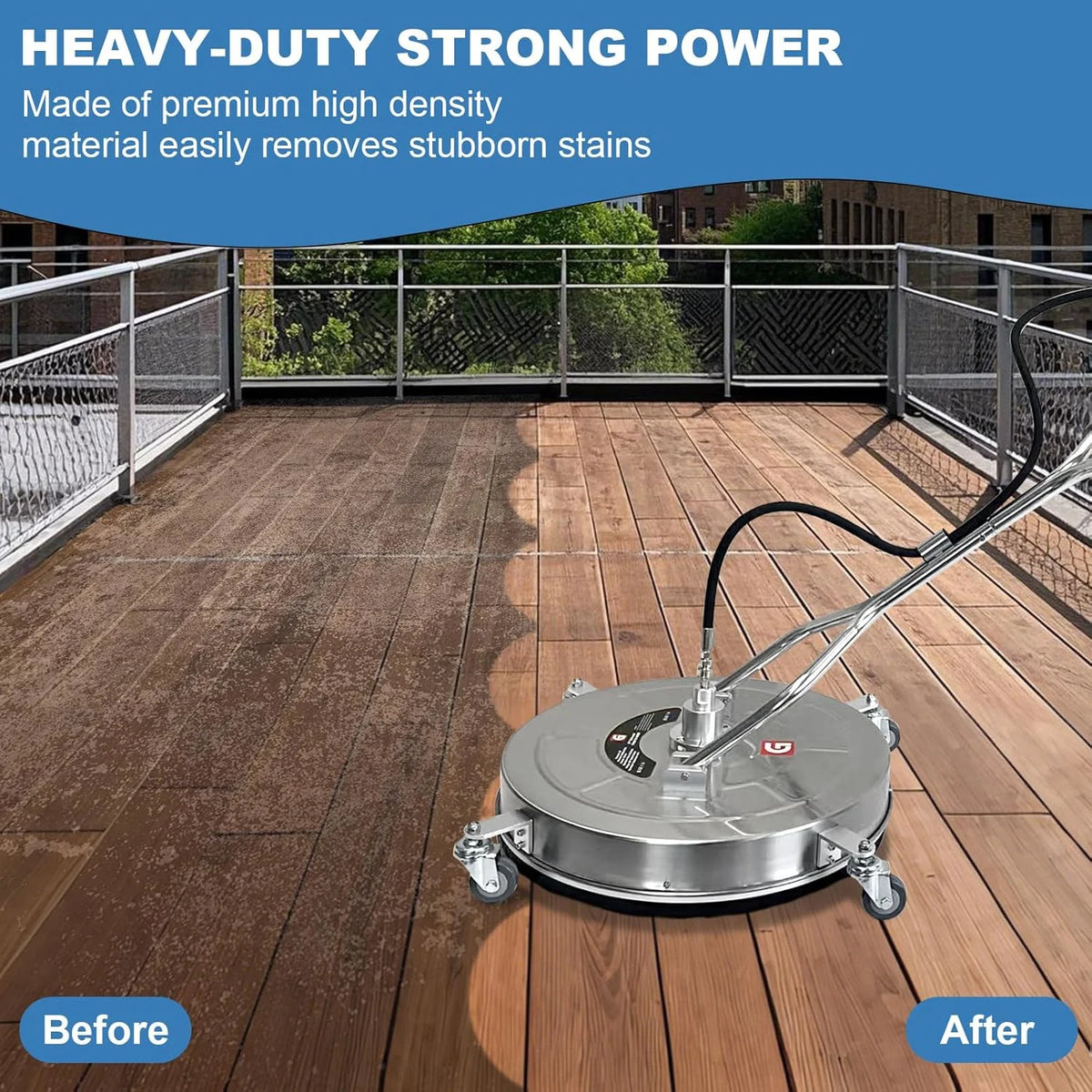 Garvee 24" Pressure Washer Surface Cleaner with Dual Handles - Stainless Steel, 4 - Wheel Design for Driveways, Sidewalks, Curbs, Decks, & Patios - 4900 PSI, High - Efficiency Cleaning Accessory