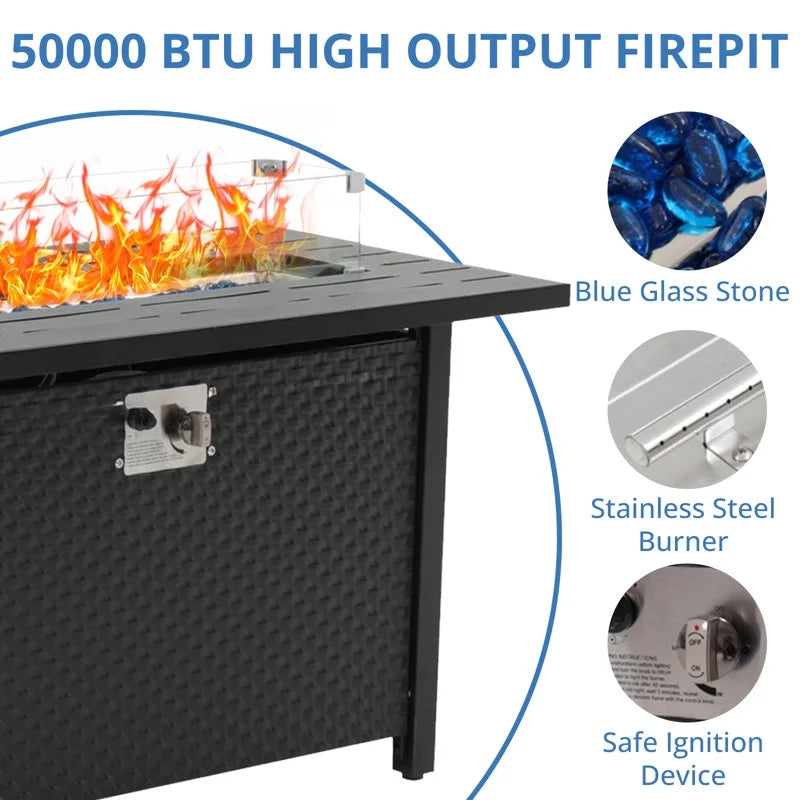 45 in Propane Fire Pit Table, 50000 BTU Gas Fire Pits Table with Lid & Lava Rock & Waterproof Cover, Outdoor Propane Firepit for Dining or Party, Outside, Patio, Garden, Yard