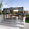 10 ft. x 12 ft. Aluminum Outdoor Pergola with Gray Retractable Shade - Grey