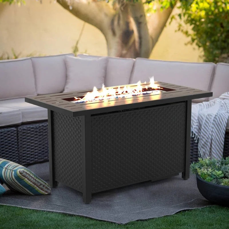 45 in Propane Fire Pit Table, 50000 BTU Gas Fire Pits Table with Lid & Lava Rock & Waterproof Cover, Outdoor Propane Firepit for Dining or Party, Outside, Patio, Garden, Yard