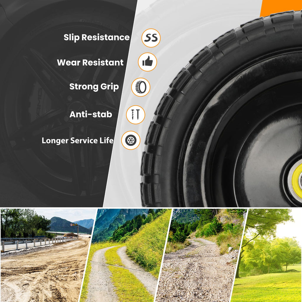 Pontuss 13 Flat Free Wheels Replacement for GOR Garden Cart