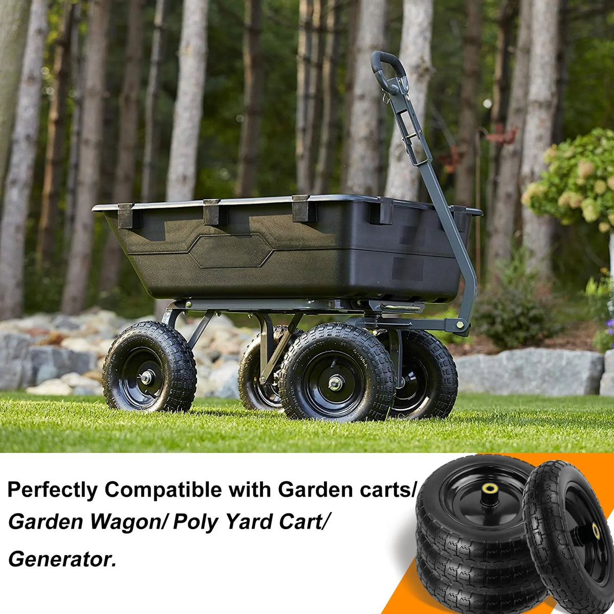 Pontuss 13 Flat Free Wheels Replacement for GOR Garden Cart