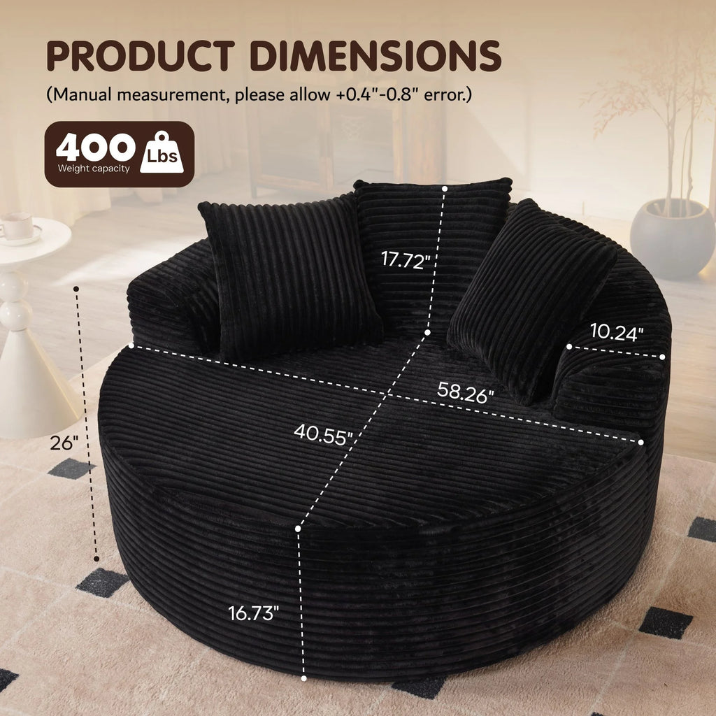 Ovios 58'' Oversized Chaise Lounge Indoor Chair Modern Cloud Floor Sofa Bed Comfy Upholstered Sleeper Couch Deep Seat Accent Reading Chair for Living Room, Bedroom, No Assembly, Black(Plush Corduroy)