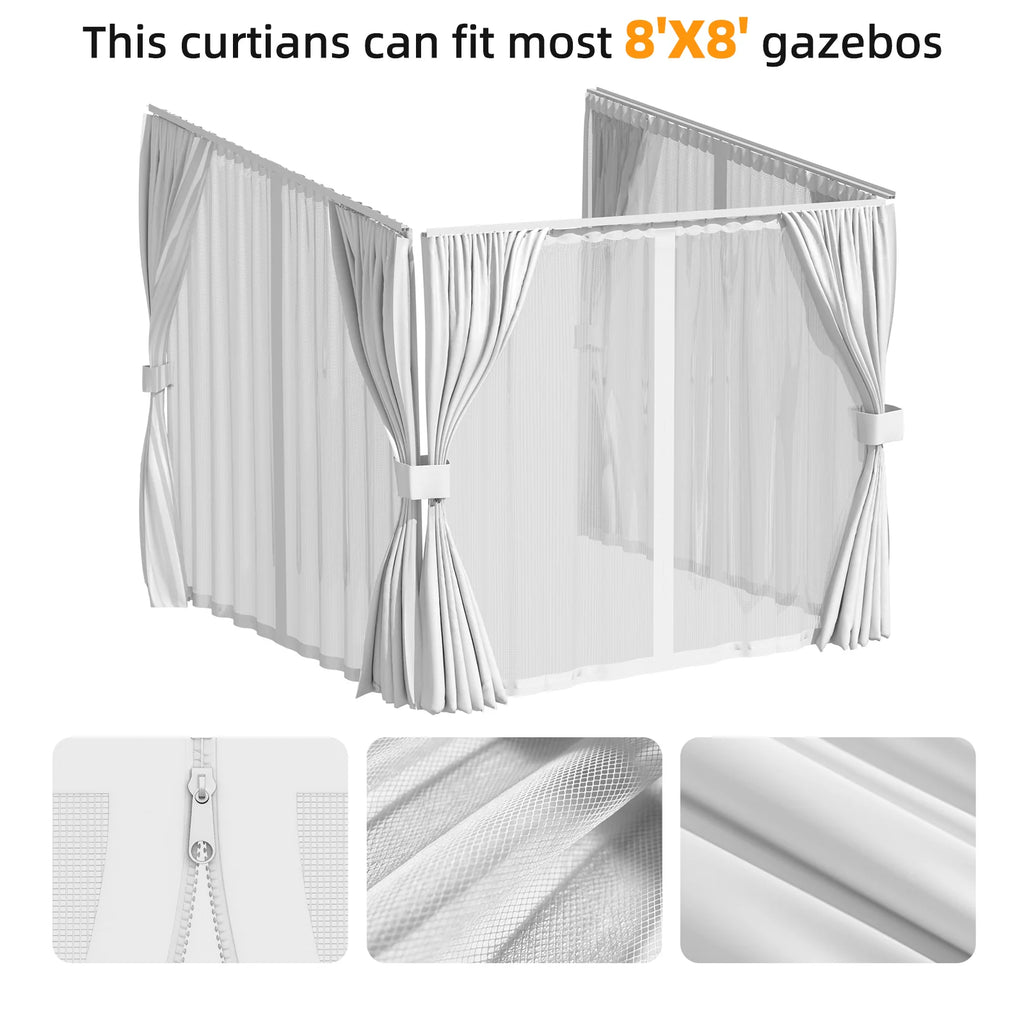 AECOJOY Outdoor Gazebo Privacy Curtains & Mosquito Netting with Zipper, Replacement Universal 4-Panel Sidewalls