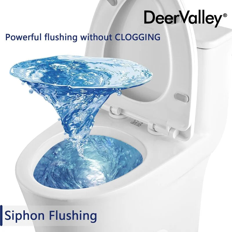 Deervalley Symmetry DV - 1F52807 One Piece Toilets 1.28 GPF Single Flush Elongated Toilet, Ceramic Compact Toilet in White