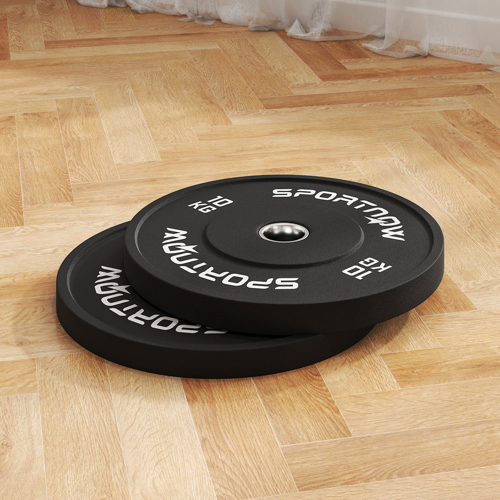 SPORTNOW Hantelscheiben-Set, 2 x 10 kg, olympischer Standard, Gummi, geräuscharm, Schwarz