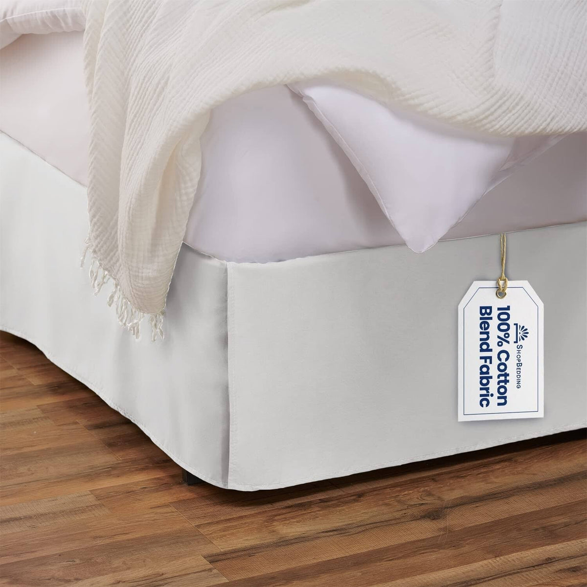 Harmony Lane Tailored Bedskirt - 21 inch Drop, Queen, White Bed Skirt with Split