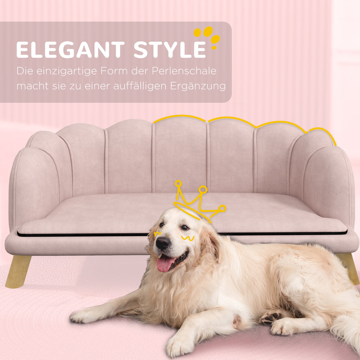 PawHut Haustiersofa für mittelgroße und große Hunde bis 25 kg, robustes Holz, gepolstert, Rosa