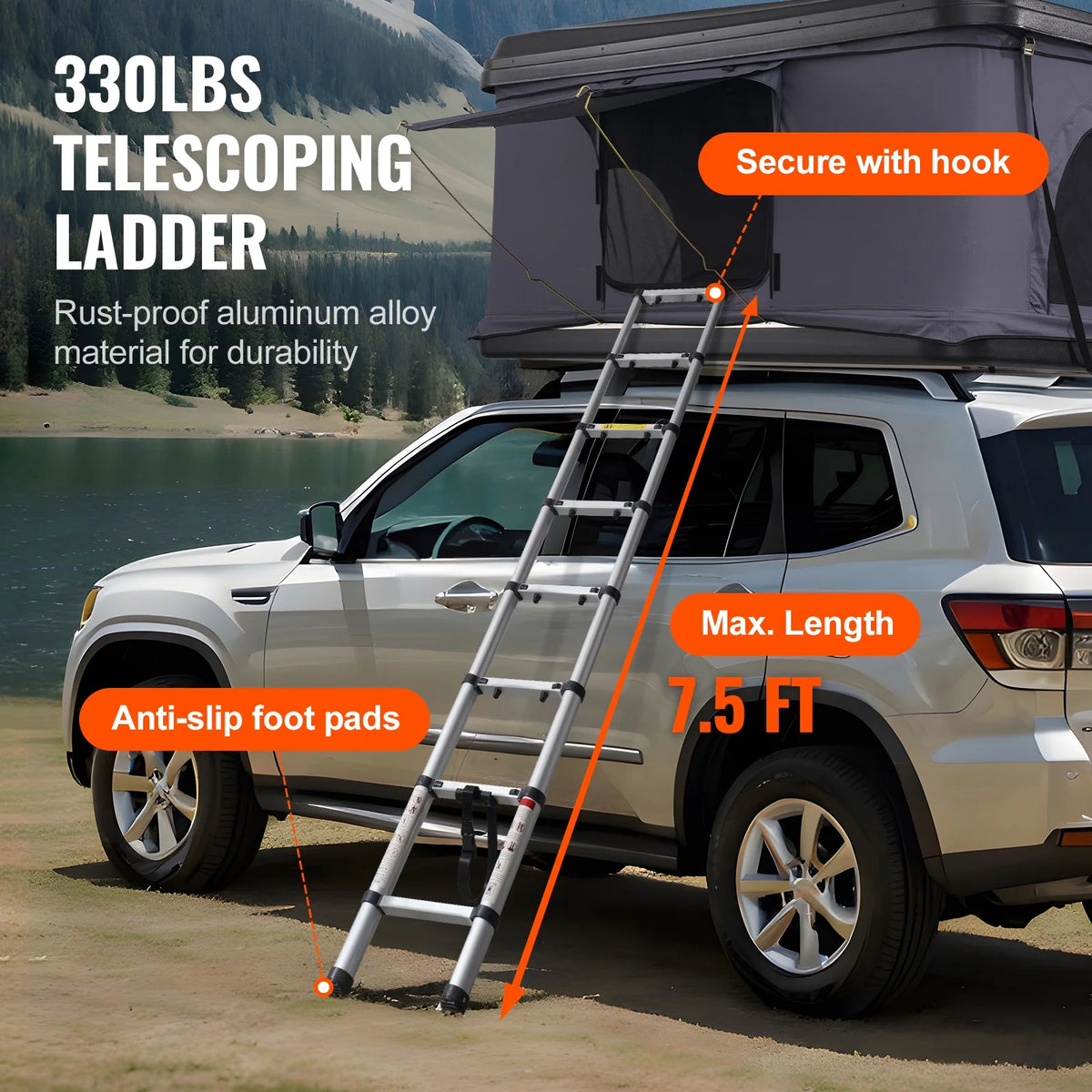 KFFKFF Hard Shell Rooftop Tent, Naturnest Model for 2 - 3 People, Includes Thick Mattress and Telescopic Ladder, Waterproof and Windproof, Suitable for Jeep, SUV, Van, and Pickup Trucks