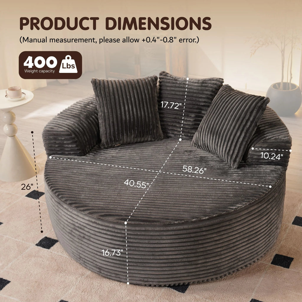 Ovios 58'' Oversized Chaise Lounge Indoor Chair Modern Cloud Floor Sofa Bed Comfy Upholstered Sleeper Couch Deep Seat Accent Reading Chair for Living Room, Bedroom, No Assembly, Black(Plush Corduroy)