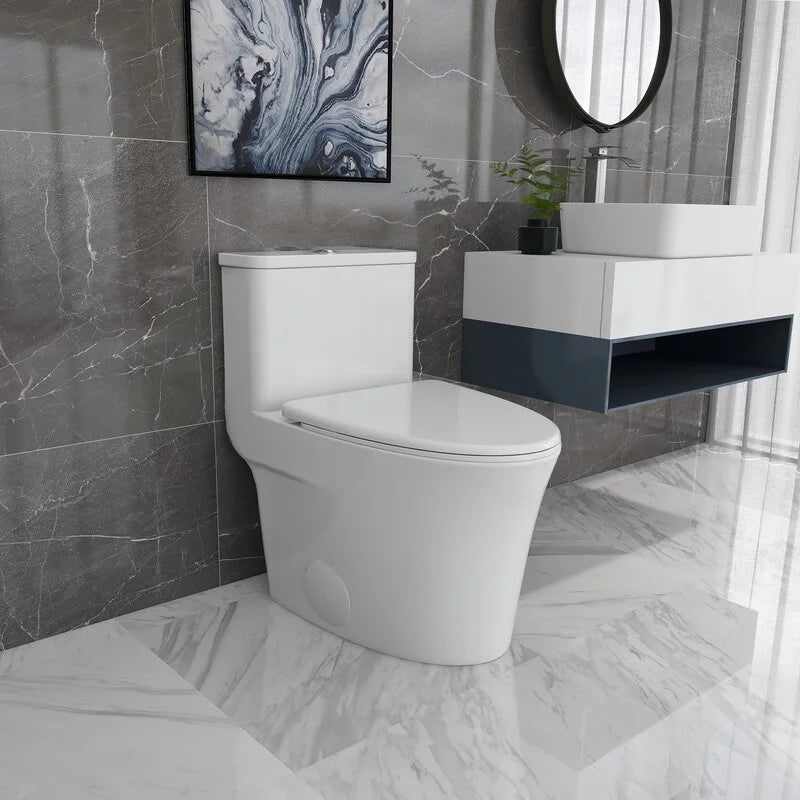 Deervalley Symmetry DV - 1F52807 One Piece Toilets 1.28 GPF Single Flush Elongated Toilet, Ceramic Compact Toilet in White