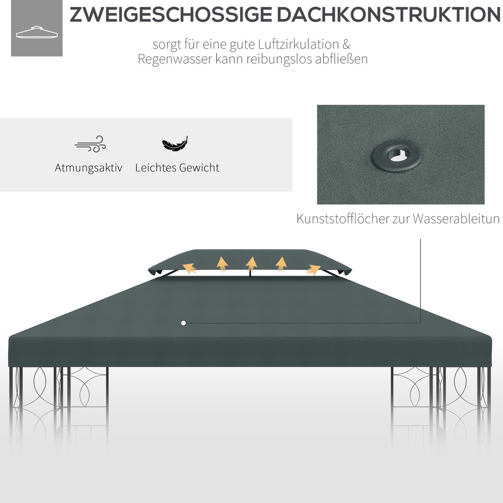 Outsunny Ersatzdach für Metallpavillon 3x4m wasserabweisend Pavillondach mit Doppeldach, Ersatzbezug für Gartenpavillon Partyzelt Gartenzelt Polyester Kohlegrau