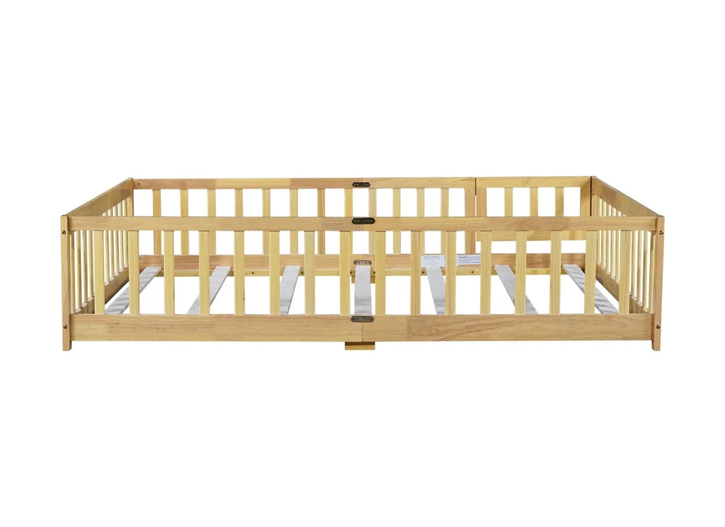 Bellemave Twin Size Floor Beds, Wood Montessori Bed with Fence Railings & Support Slats, No Box Spring Needed (Gray