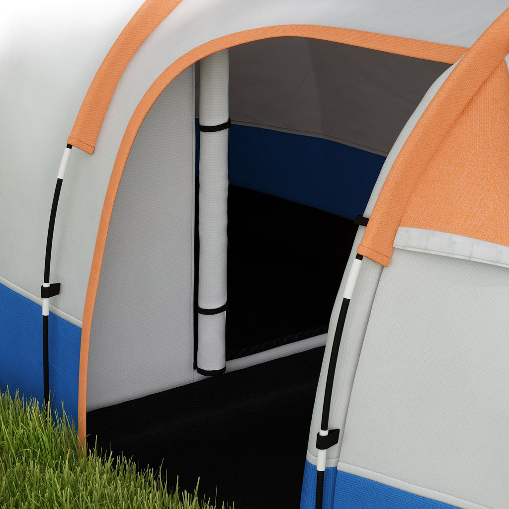 Outsunny Campingzelt, für 3 Personen, Laternenhaken, drei Eingänge, wasserdicht, Orange