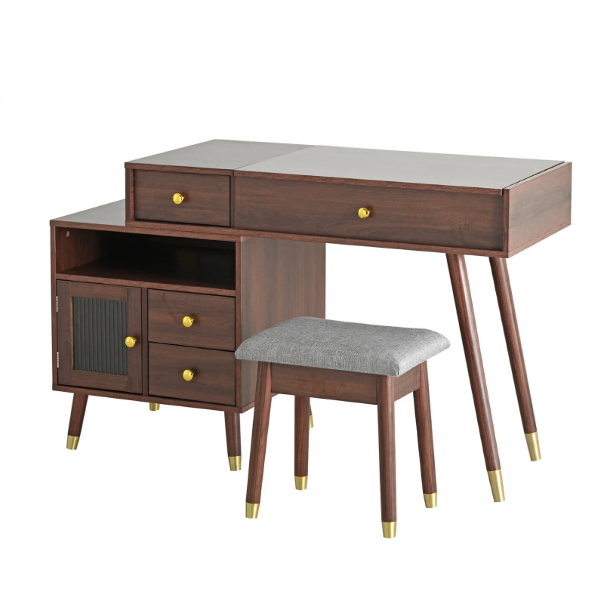 3 - in - 1 Vanity Desk with Lighted Flip - Top Mirror & Adjustable Cabinet, Makeup Dressing Table with Stool, Dresser with Drawers for Bedroom, White