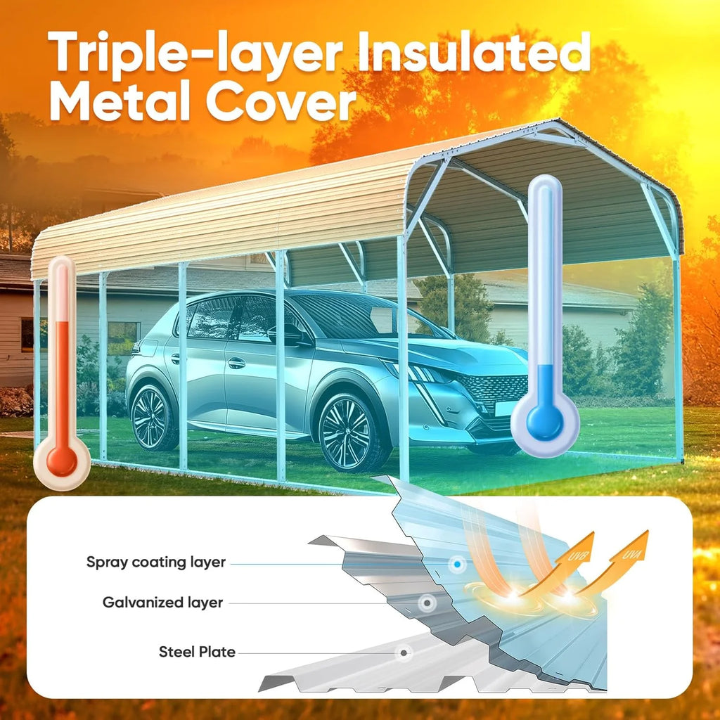 Quictent 12x20 Ft Metal Roof Carport Kits Hard Top Garage Heavy Duty Steel Car Canopy