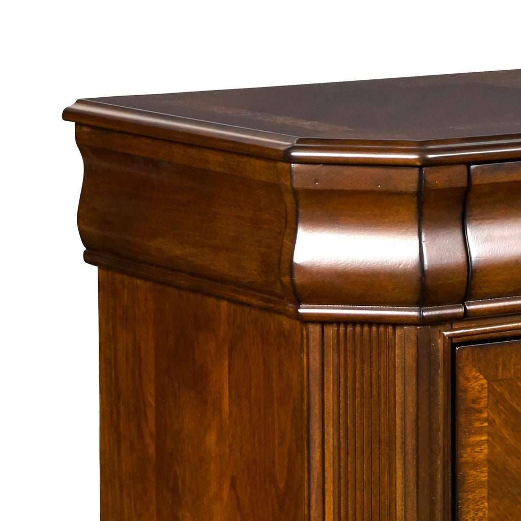 3 Drawer Wooden Nightstand with Sled Base and Metal Ring Pulls, Brown
