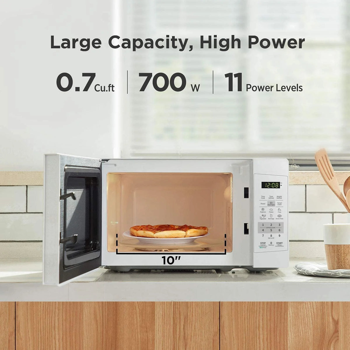 Countertop Microwave with Sound on/Off, Eco Mode, and Convenient One - Touch Button, 0.7 Cubic Foot, White