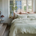 Pear Check Stripe Linen Duvet Cover Size King/Cal King | 100% European Linen by Piglet in Bed