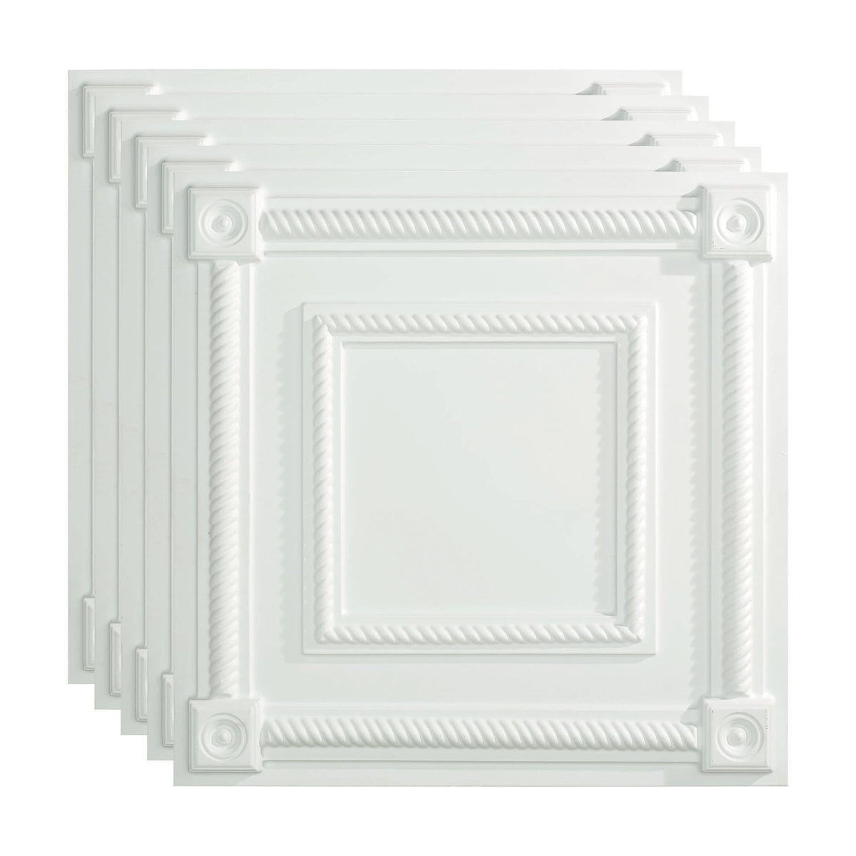 Fasade Coffer Decorative Vinyl 2ft x 2ft Lay in Ceiling Tile in Matte White (5 Pack)