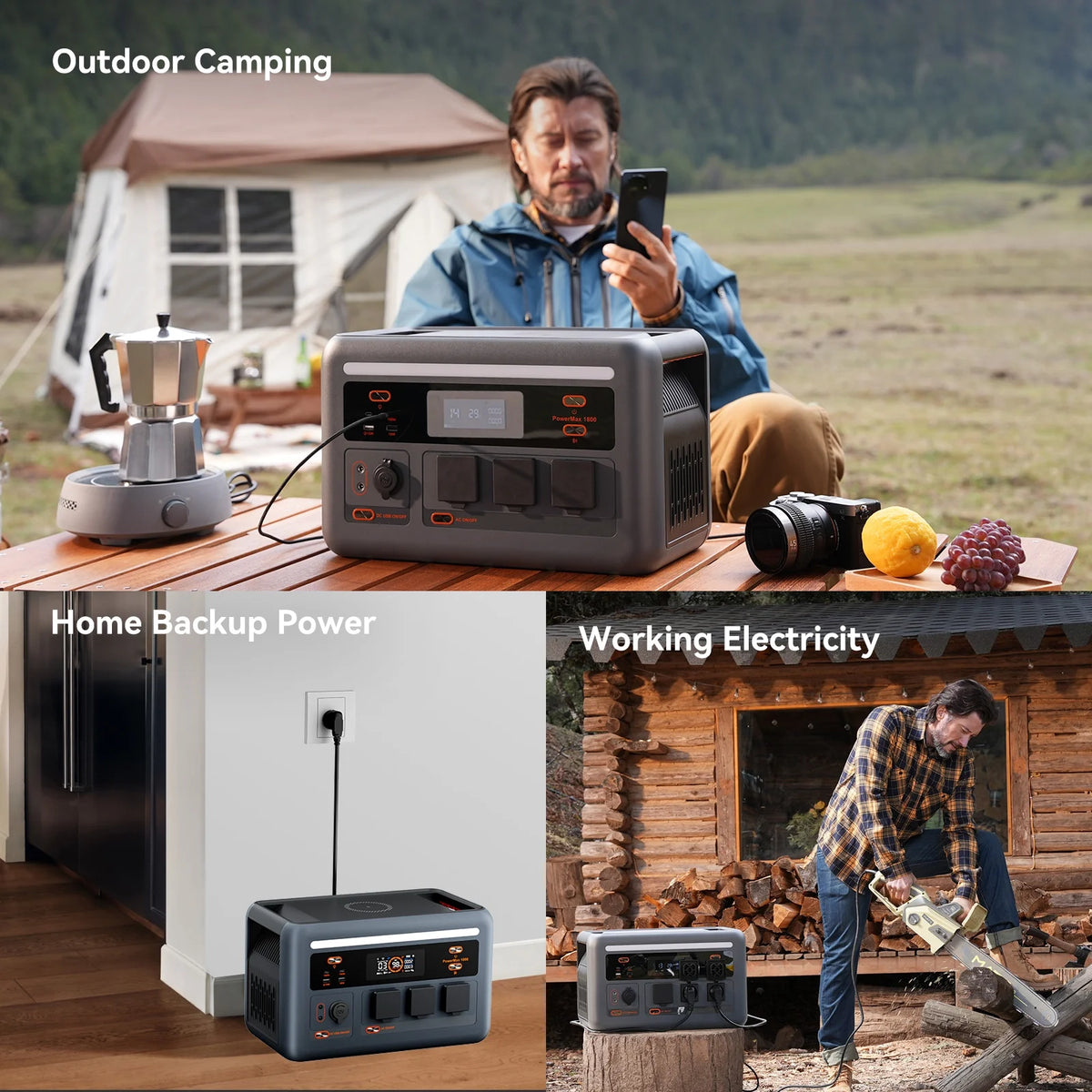OSCAL Powermax 1800 Solar Generator with 200W Solar Panels, 1024wh LiFePO4 Battery, 1800W (3200W Surge) Portable Power Station, 700W Fast AC Charging, APP Control, 11 Outlets for Home, RV & Camping