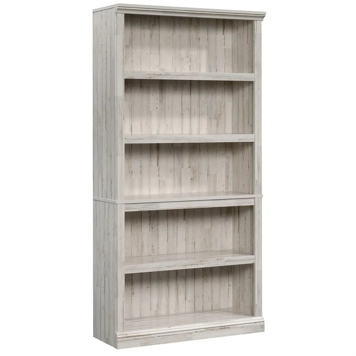 Pemberly Row Contemporary 5 - Shelf Tall Wood Bookcase in White Plank