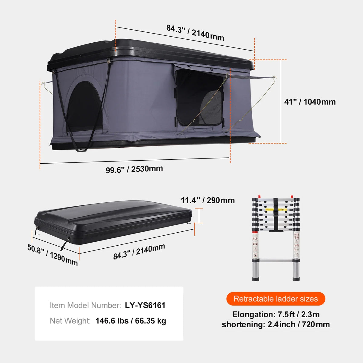 KFFKFF Hard Shell Rooftop Tent, Naturnest Model for 2 - 3 People, Includes Thick Mattress and Telescopic Ladder, Waterproof and Windproof, Suitable for Jeep, SUV, Van, and Pickup Trucks