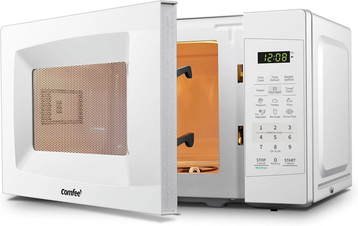 Countertop Microwave with Sound on/Off, Eco Mode, and Convenient One - Touch Button, 0.7 Cubic Foot, White