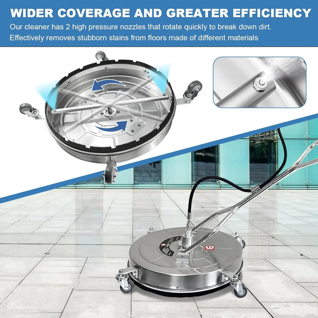 Garvee 24" Pressure Washer Surface Cleaner with Dual Handles - Stainless Steel, 4 - Wheel Design for Driveways, Sidewalks, Curbs, Decks, & Patios - 4900 PSI, High - Efficiency Cleaning Accessory