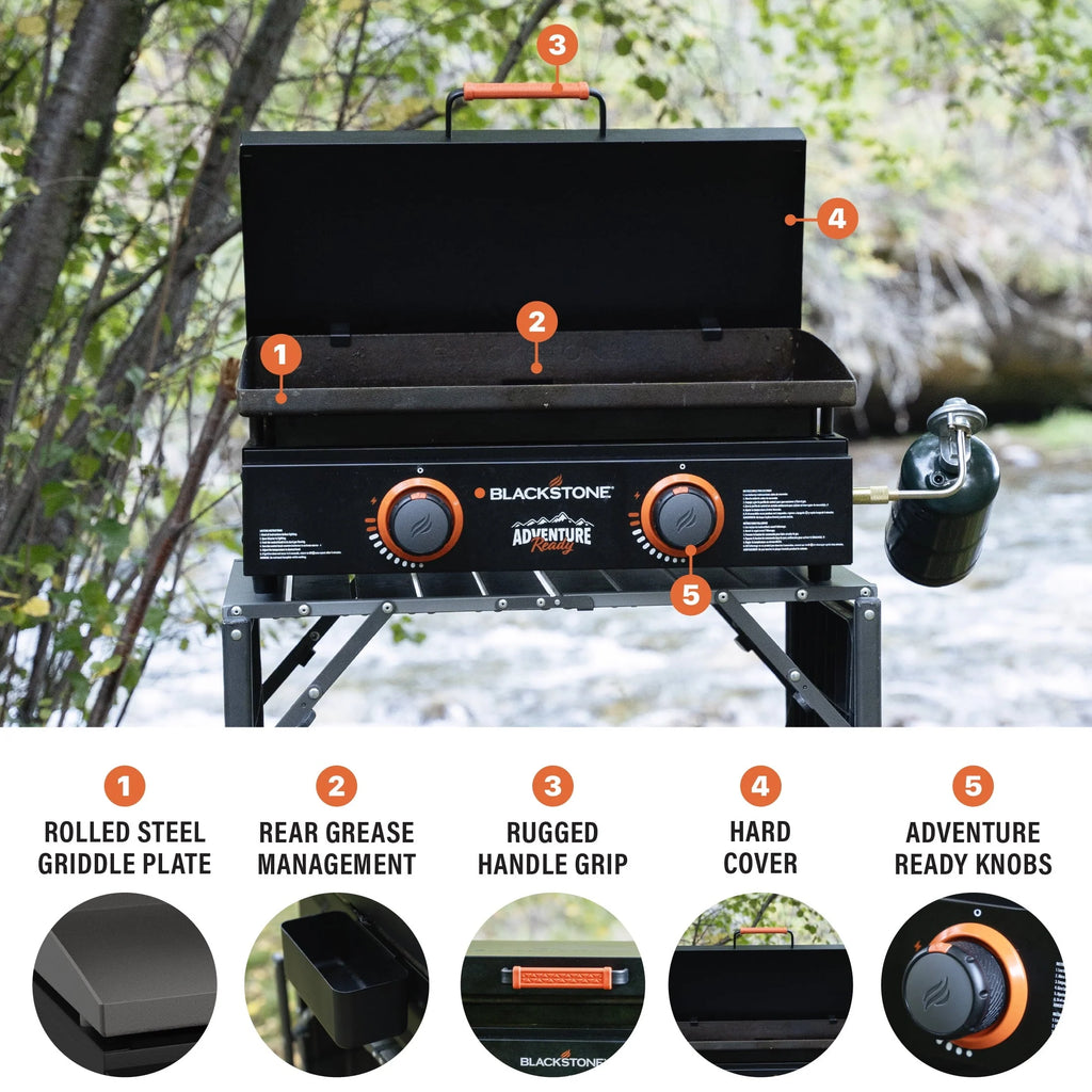 Blackstone Adventure Ready 2 - Burner 22" Propane Griddle with Hard Cover in Black