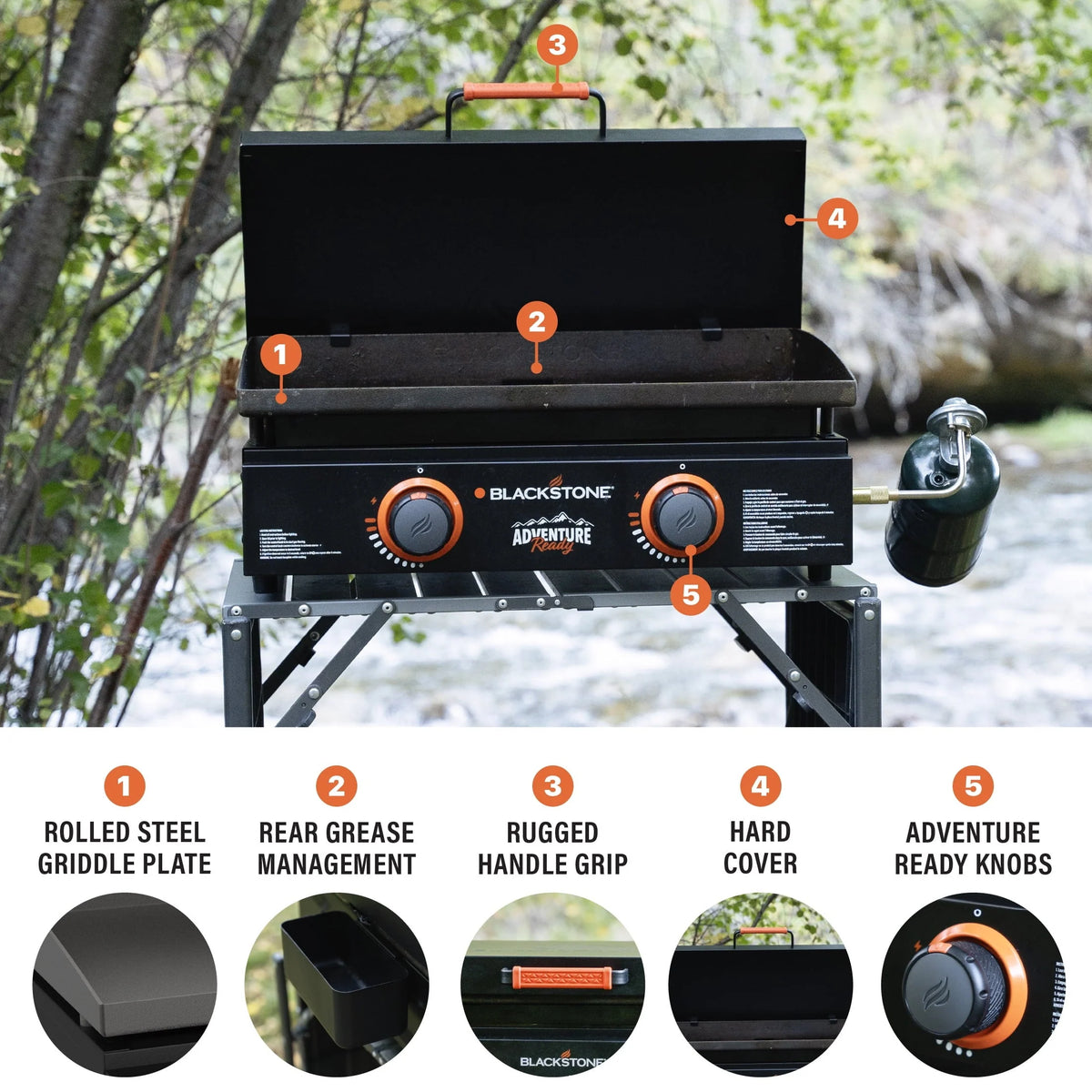 Blackstone Adventure Ready 2 - Burner 22" Propane Griddle with Hard Cover in Black