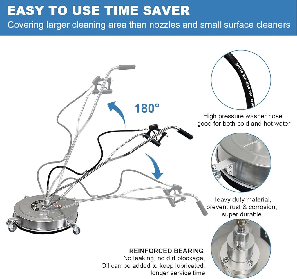 Garvee 24" Pressure Washer Surface Cleaner with Dual Handles - Stainless Steel, 4 - Wheel Design for Driveways, Sidewalks, Curbs, Decks, & Patios - 4900 PSI, High - Efficiency Cleaning Accessory