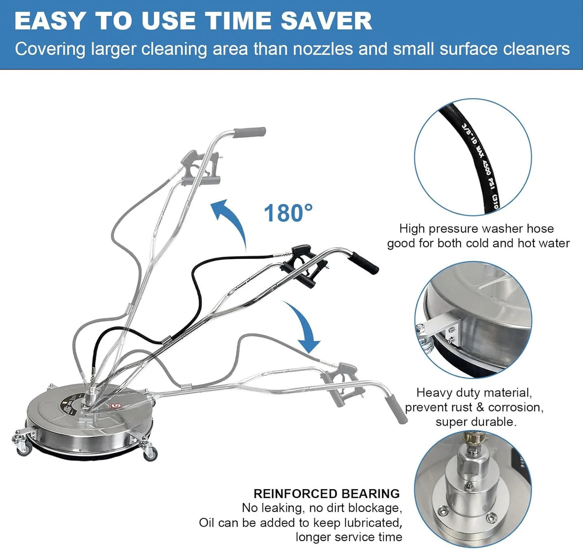Garvee 24" Pressure Washer Surface Cleaner with Dual Handles - Stainless Steel, 4 - Wheel Design for Driveways, Sidewalks, Curbs, Decks, & Patios - 4900 PSI, High - Efficiency Cleaning Accessory