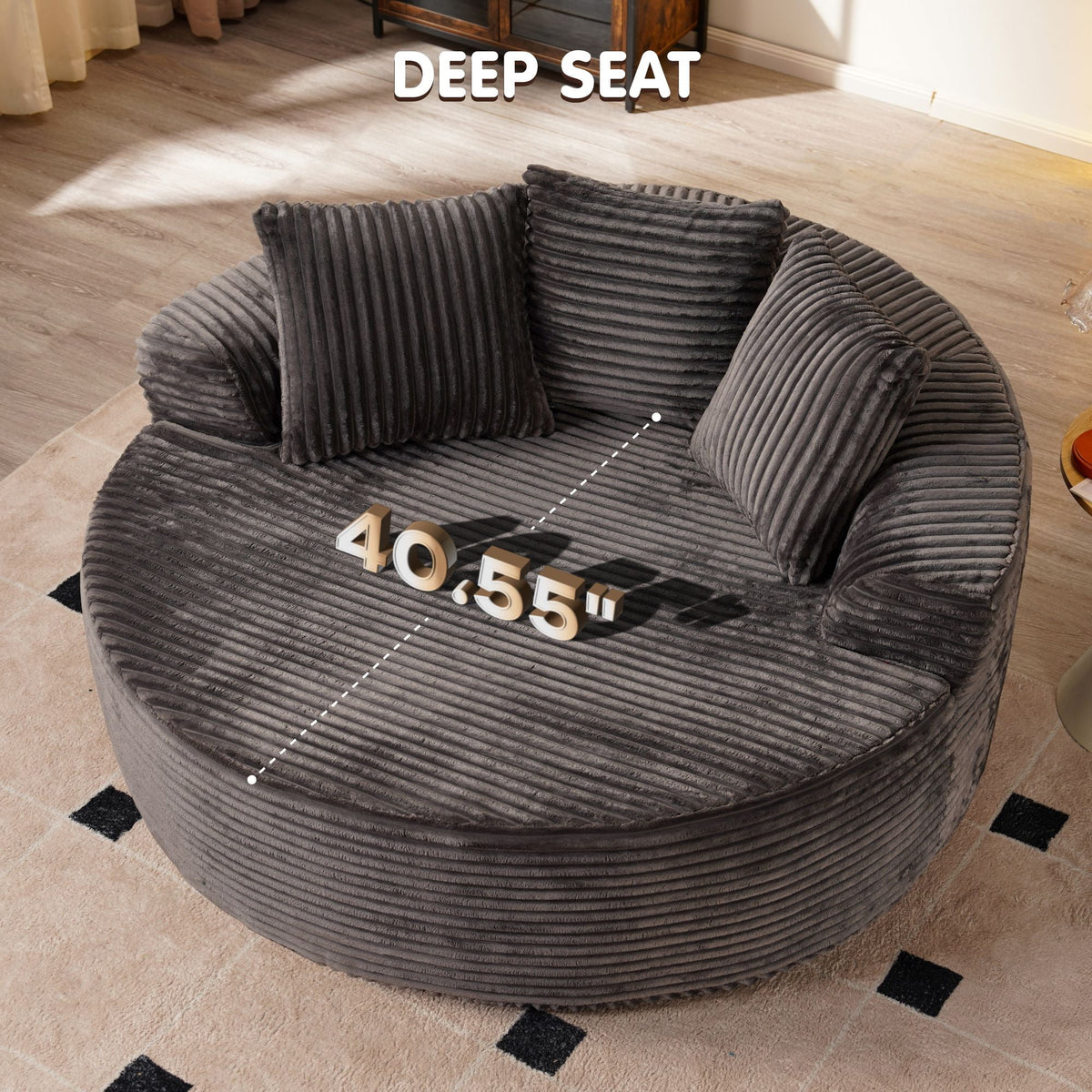 Ovios 58'' Oversized Chaise Lounge Indoor Chair Modern Cloud Floor Sofa Bed Comfy Upholstered Sleeper Couch Deep Seat Accent Reading Chair for Living Room, Bedroom, No Assembly, Black(Plush Corduroy)