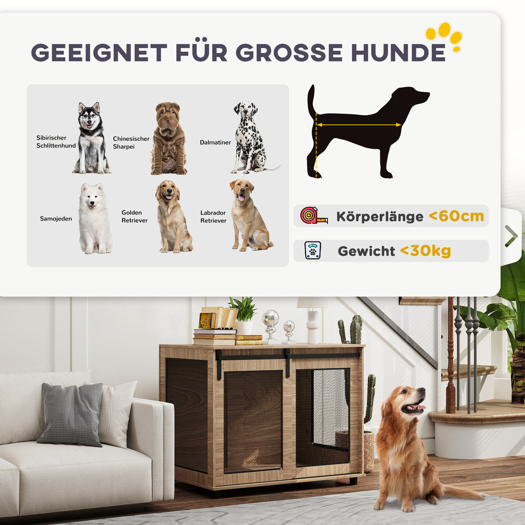 PawHut Hundebox, Transportbox für Hunde, Rückzugsbox für Haustiere, verschließbare Türen, 98 x 60 x 78 cm, Hellbraun