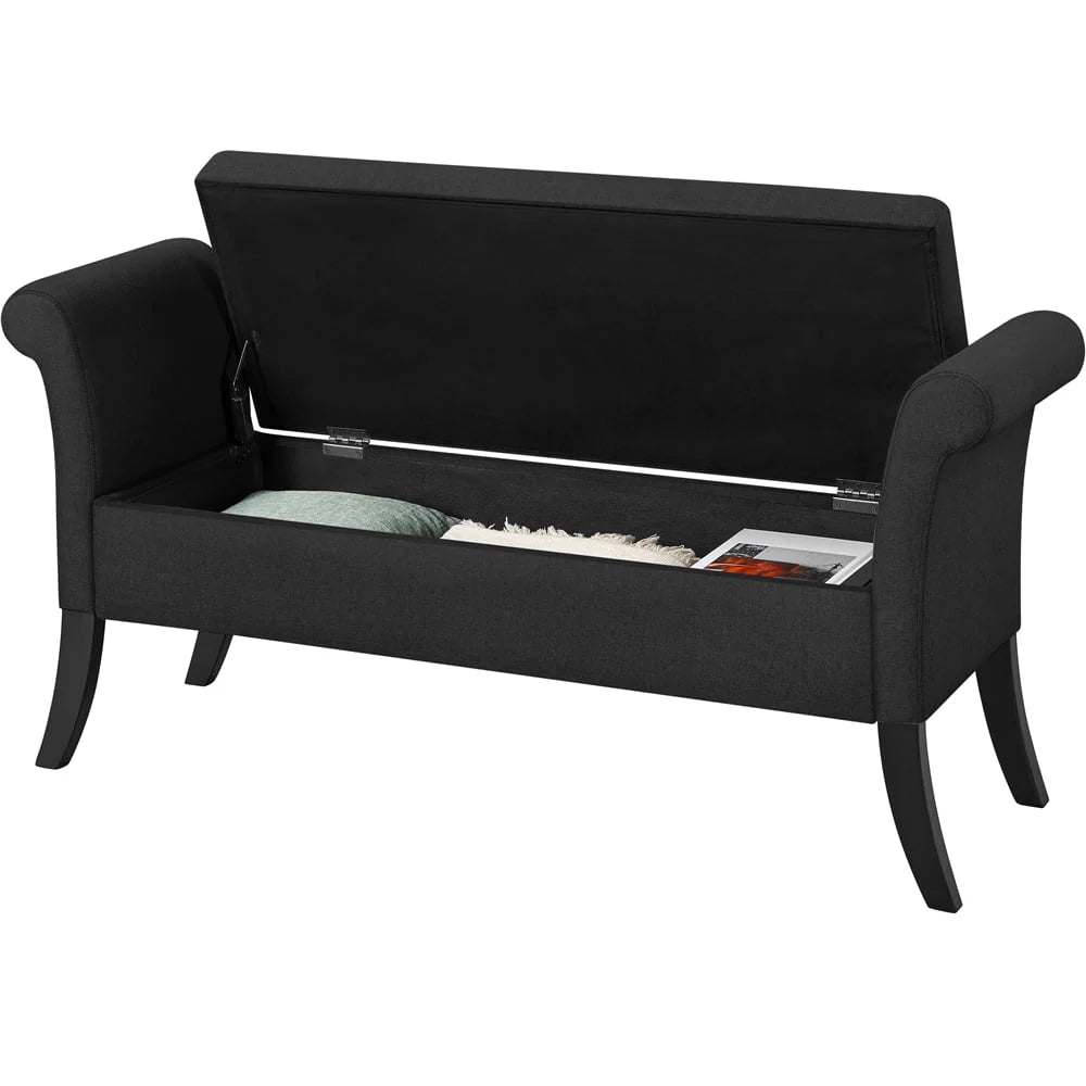 SMILE MART Modern Fabric Tufted Storage Bench with Rolled Arms for Home, Black