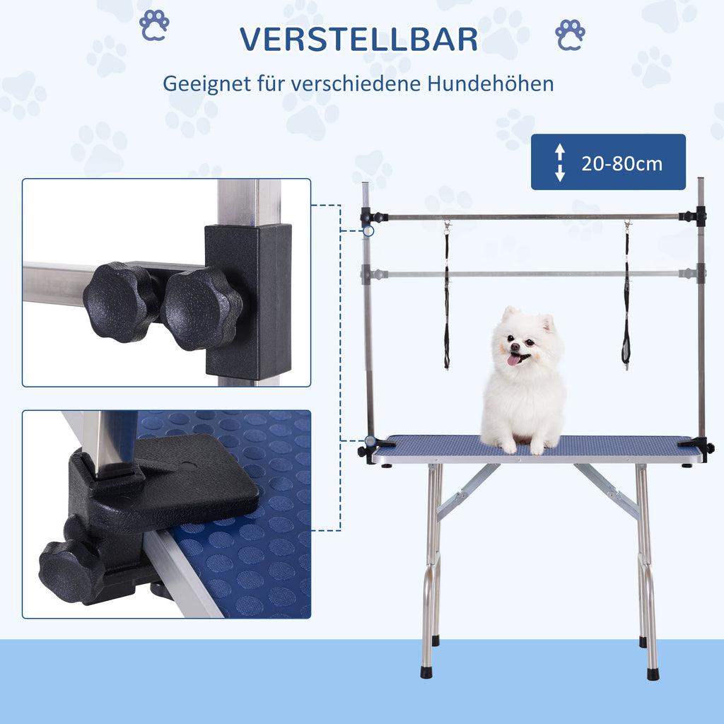 PawHut Hundepflegetisch Trimmtisch mit Unterkorb Tierpflegetisch Hunde Pflegetisch Hundefriseur Tisch Schertisch für Hunde Katzen bis zu 100kg Blau