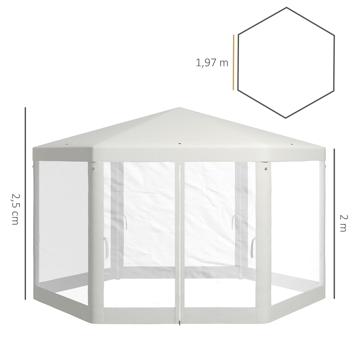 Outsunny Gartenpavillon, 6-eckig, Netzvorhänge, Metallgestell, 3,94x3,412x2,5m, Creme
