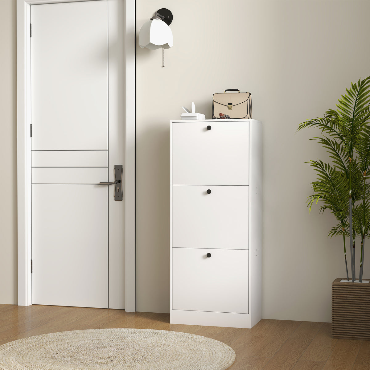HOMCOM Schuhschrank, Schuhregal, 3 Klappfächer, verstellbar, Spanplatte, Weiß