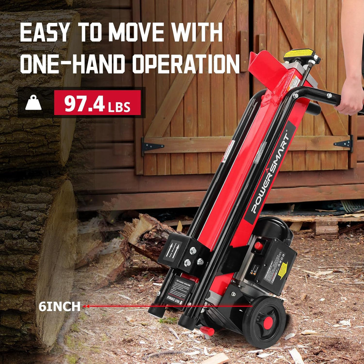 PowerSmart Electric Log Splitter 7-Ton - Efficient Wood Splitter with 3500 Motor Speed, 15 Amp, Horizontal Full Beam Design and Steel Wedge for Firewood & Kindling Cutting